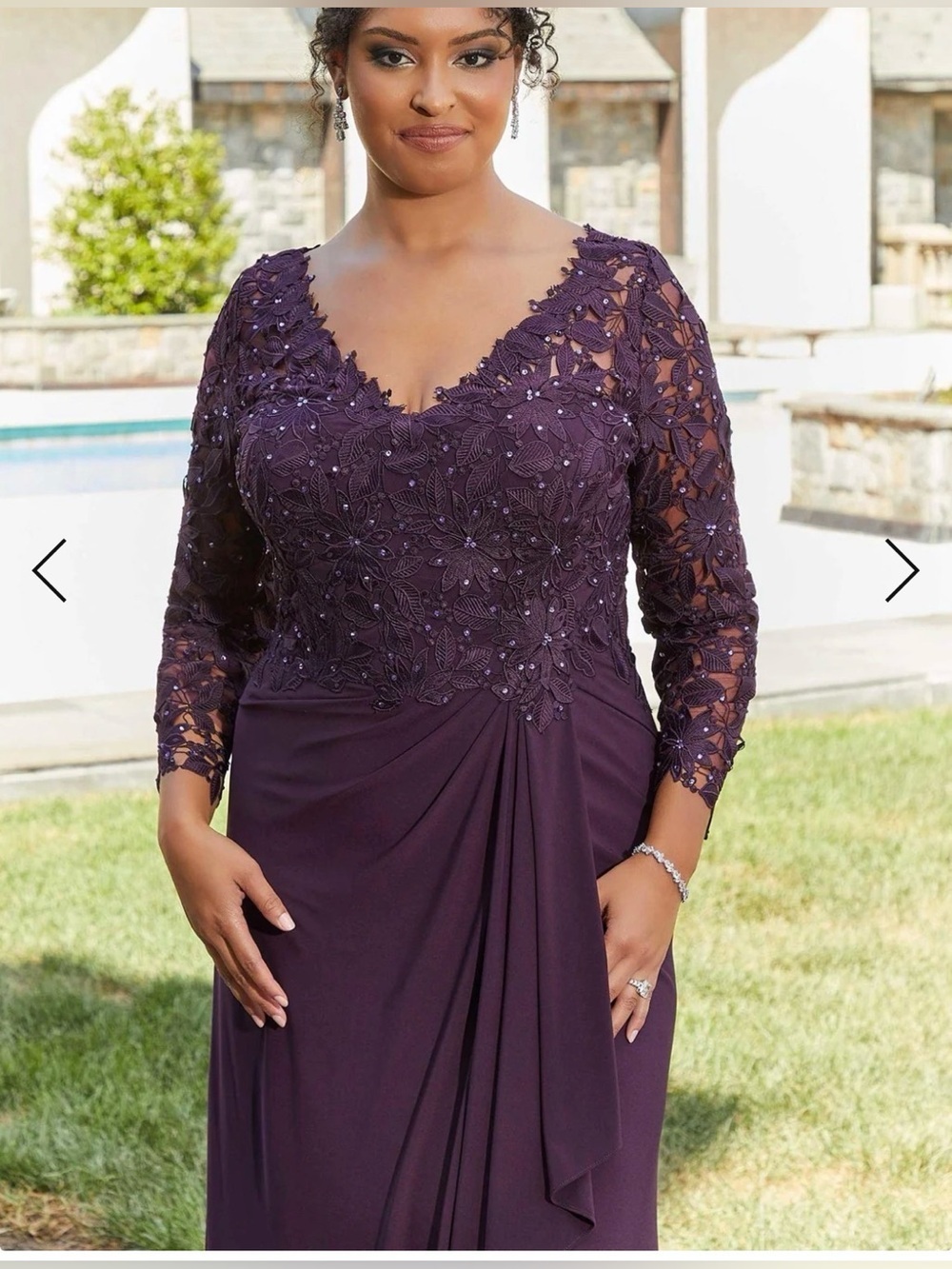 MGNY Madeline Gardner New York 72418 Long Formal Dress In Eggplant . Size 14 - Picture 2 of 12